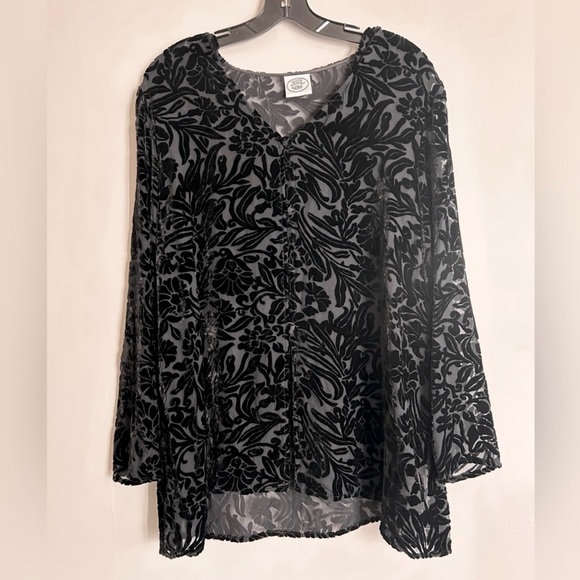 VINTAGE LAURA ASHLEY 90s Burnout Velvet Sheer Button Top Whimsigoth Witchy Sz XL - Picture 5 of 11